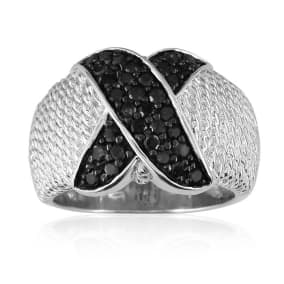 Previously Owned 1/2ct Black Diamond Ropework Right Hand Ring in Sterling Silver, Size 6