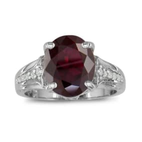 Garnet Ring: Garnet Jewelry: Garnet Jewelry: 4ct Garnet and Diamond Ring in 10k White Gold | Fine Gemstone Jewelry