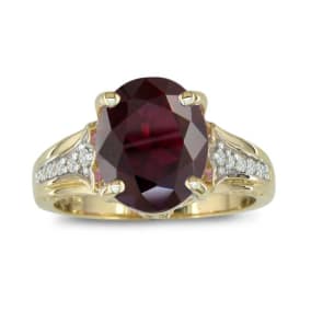 Garnet Ring: Garnet Jewelry: Garnet Jewelry: 4ct garnet and Diamond Ring in 10k Yellow Gold | Fine Gemstone Jewelry
