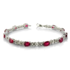 7 3/4ct Ruby and Diamond Bracelet, Sterling Silver