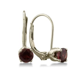 Garnet Earrings: Garnet Jewelry: Timeless 1/2ct solitaire garnet leverback earrings will complete your jewelry wardrobe. These beautiful garnet earrings are crafted in shiny 14k white gold.  Perfect for those January babies!