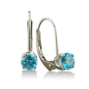 1/2ct Solitaire Blue Topaz Leverback Earrings, 14k White Gold