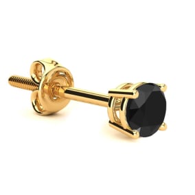 1/2ct Black Single Diamond Stud Earring in 14k Yellow Gold