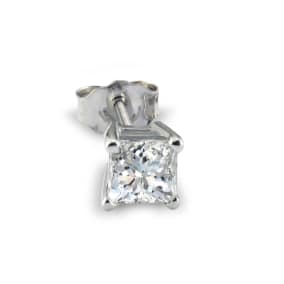 1/2ct Princess Cut Single Natural Diamond Stud Earring in 14k White Gold
