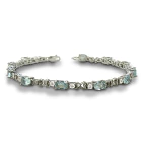 Estate Jewelry 6 Carat Aquamarine and Diamond Bracelet in Sterling Silver
