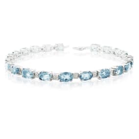 Estate Jewelry 13 Carat Blue Topaz and Diamond Bracelet in Sterling Silver
