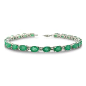 Estate Jewelry 14 Carat Emerald and Diamond Bracelet in Sterling Silver