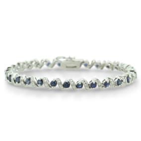 Estate Jewelry 5 Carat Sapphire and Diamond Bracelet in Sterling Silver