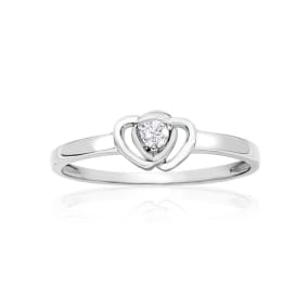 Estate Jewelry .07ct Intertwined Hearts Diamond Promise Ring in Sterling Silver, Size 4