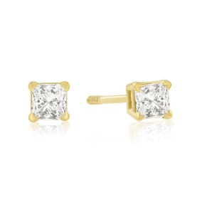 1/4ct Princess Cut Natural Diamond Stud Earrings In 14k Yellow Gold