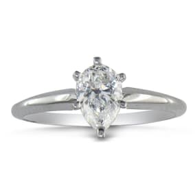 1 Carat Natural Pear Shape Diamond Solitaire Ring in 14K White Gold