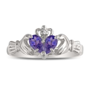 Amethyst Claddagh Ring in 10k White Gold