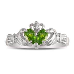 Peridot Claddaugh Ring in 10k White Gold