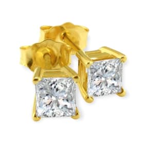 1/3ct G/H SI Quality Princess Diamond Stud Earrings In 14k Yellow Gold