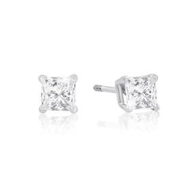 1/2ct Princess Natural Diamond Stud Earrings In 14k White Gold