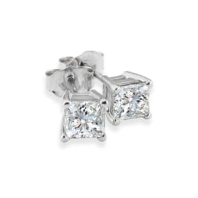 3/4ct Princess Natural Diamond Stud Earrings In 14k White Gold
