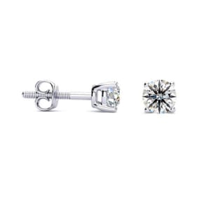 1/2 Carat Natural Round Diamond Stud Earrings In 14 Karat White Gold