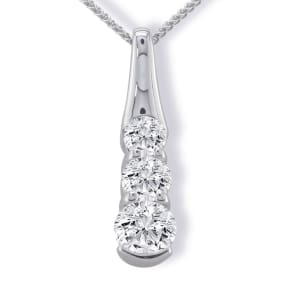 1/4ct Three Natural Diamond Pendant, 14k White Gold