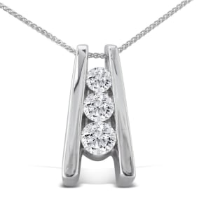 1/4ct Three Natural Diamond Pendant in 14k White Gold 
