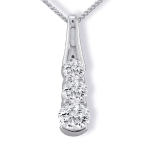 1/2ct Three Natural Diamond Pendant in 14k White Gold