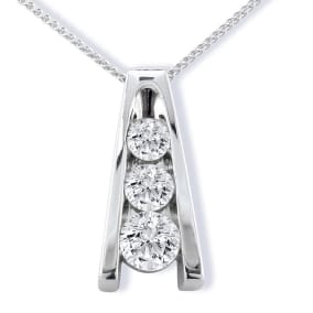 1/2ct Three Natural Diamond Ladder Pendant in 14k White Gold