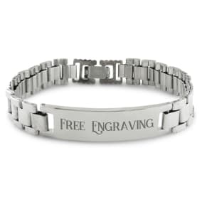PERSONALIZED ENGRAVING 8.5 Inch Men's Stainless Steel ID Bracelet