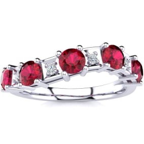 1 1/3 Carat Ruby and Diamond Journey Band Ring in 10K White Gold