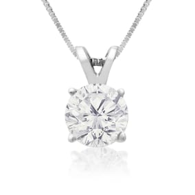 90 Point Colorless Solitaire Necklace, Almost 1 Carat in 14K White Gold. First Time Offered Special Purchase