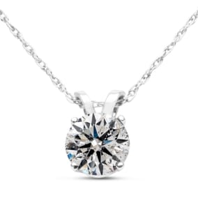 Certified 90 Point Colorless Solitaire Necklace, Almost 1 Carat Natural in 14K White Gold