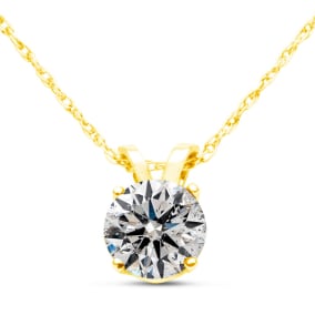 Certified 90 Point Colorless Diamond Solitaire Necklace, Almost 1 Carat Natural in 14K Yellow Gold
