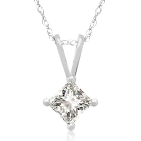 3/8ct Princess Cut Diamond Pendant, 14k White Gold. Closeout Price.