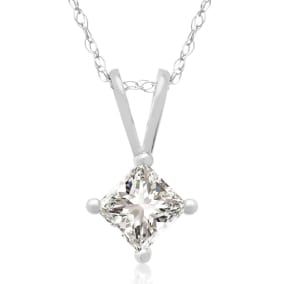 3/8ct Princess Cut Natural Diamond Pendant, 14k White Gold. Closeout Price.