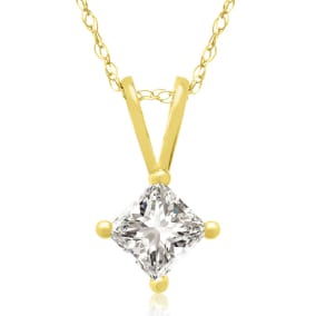 3/8ct 14k Yellow Gold Princess Natural Diamond Pendant