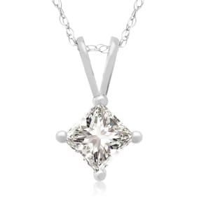 Closeout Price on 1/2ct Princess Natural Diamond Pendant in 14k White Gold.