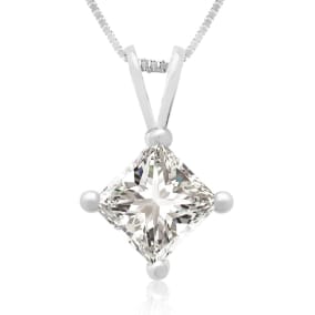3/4ct 14k White Gold Princess Natural Diamond Pendant