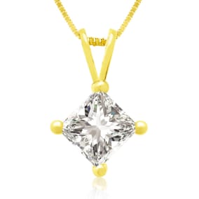 3/4ct 14k Yellow Gold Princess Natural Diamond Pendant