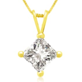 1ct 14k Yellow Gold Princess Natural Diamond Pendant