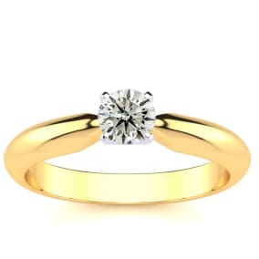 Cheap Engagement Rings, 1/4 Carat Round Shape Diamond Solitaire Ring In 14K Yellow Gold