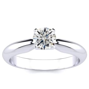 1/2 Carat Natural Diamond Round Engagement Rings In 14K White Gold