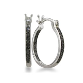 Estate Jewelry 1/4ct Inside Out Black Diamond Hoop Earrings in Sterling Silver