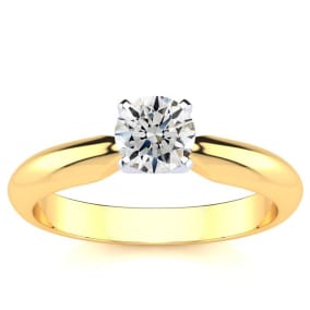 1/2 Carat Natural Diamond Round Engagement Rings In 14K Yellow Gold