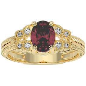 1 1/2 Carat Oval Shape Ruby and Diamond Ring In 10 Karat Yellow Gold