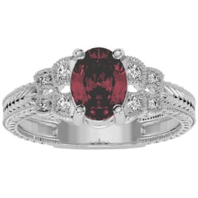 1 1/2 Carat Oval Shape Ruby and Diamond Ring In 10 Karat White Gold