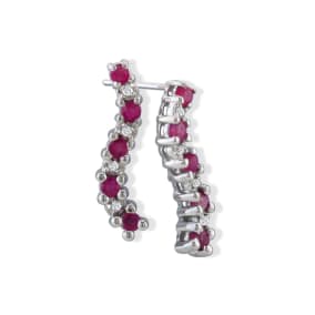 Ruby Gemstone Jewelry: 1/2ct Ruby Journey Diamond Earrings in 10k White Gold