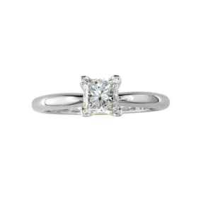 1/4 Carat Natural Princess Diamond Solitaire Engagement Ring In 14 Karat White Gold