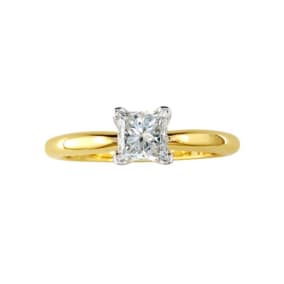 1/4 Carat Natural Princess Diamond Solitaire Engagement Ring In 14 Karat Yellow Gold