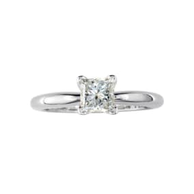 1/4 Carat Natural Princess Shape Diamond Solitaire Ring In 14K White Gold