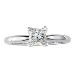 1/2 Carat Princess Shape Diamond Solitaire Ring In 14K White Gold