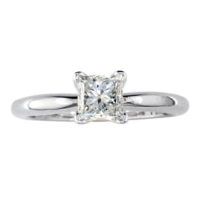 1/2 Carat Natural Princess Shape Diamond Solitaire Ring In 14K White Gold