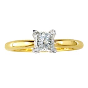 1/2 Carat Natural Princess Shape Diamond Solitaire Ring In 14K Yellow Gold